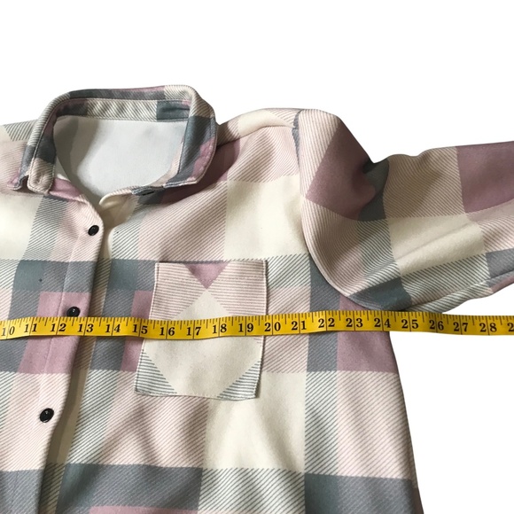 Plaid Shacket Jacket Shirt Pink Gray Cream Button Front Overshirt XXL - Picture 7 of 10